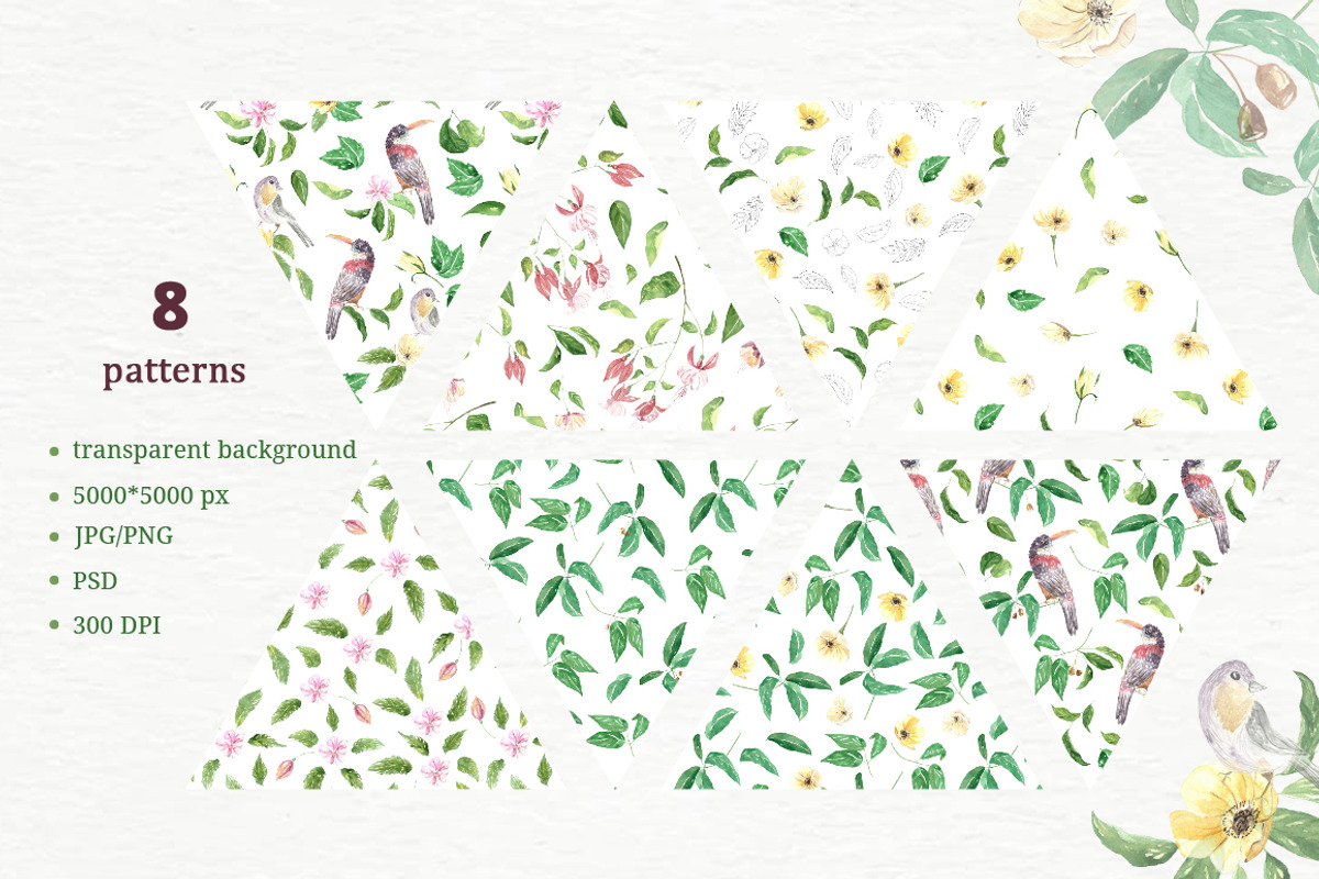 Pattern Collection Birds and Flowers, a Pattern Graphic by OlgaSerbun (Photo 2 of 6)