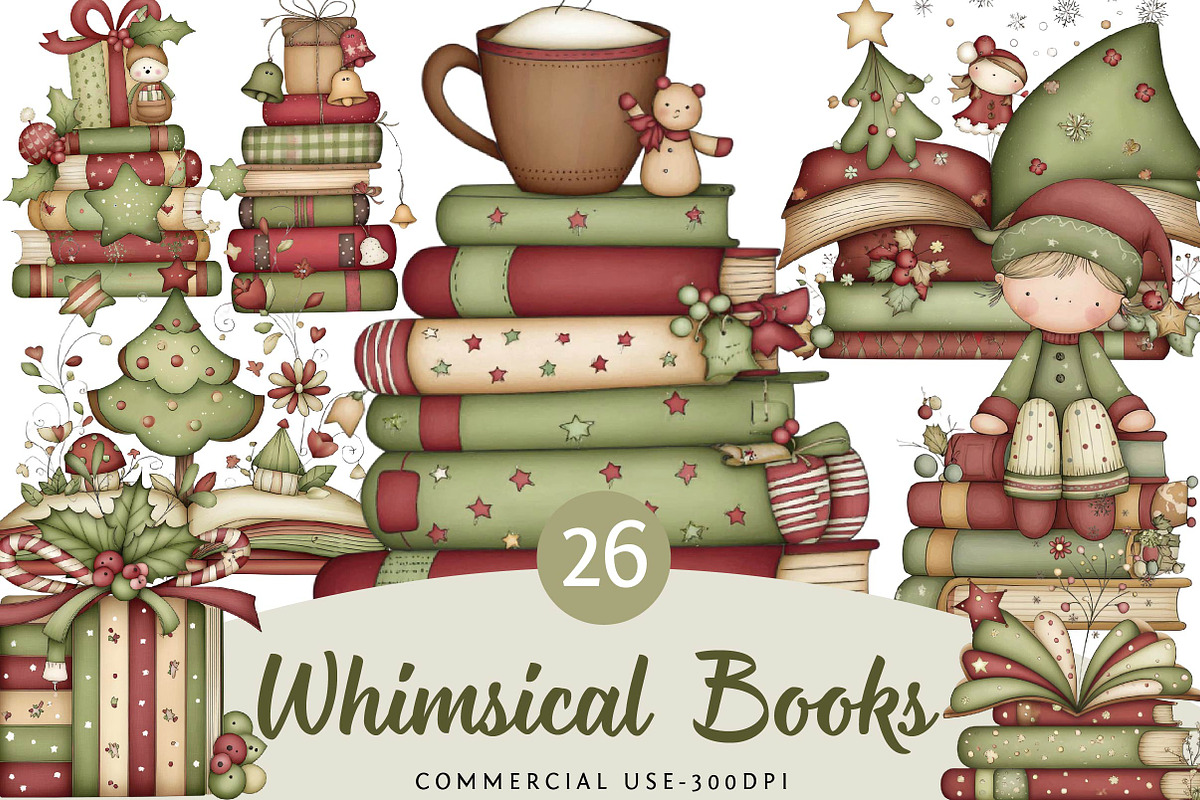 Whimsical Christmas Books Clipart, an Illustration by DreamPrint404 (Photo 1 of 6)