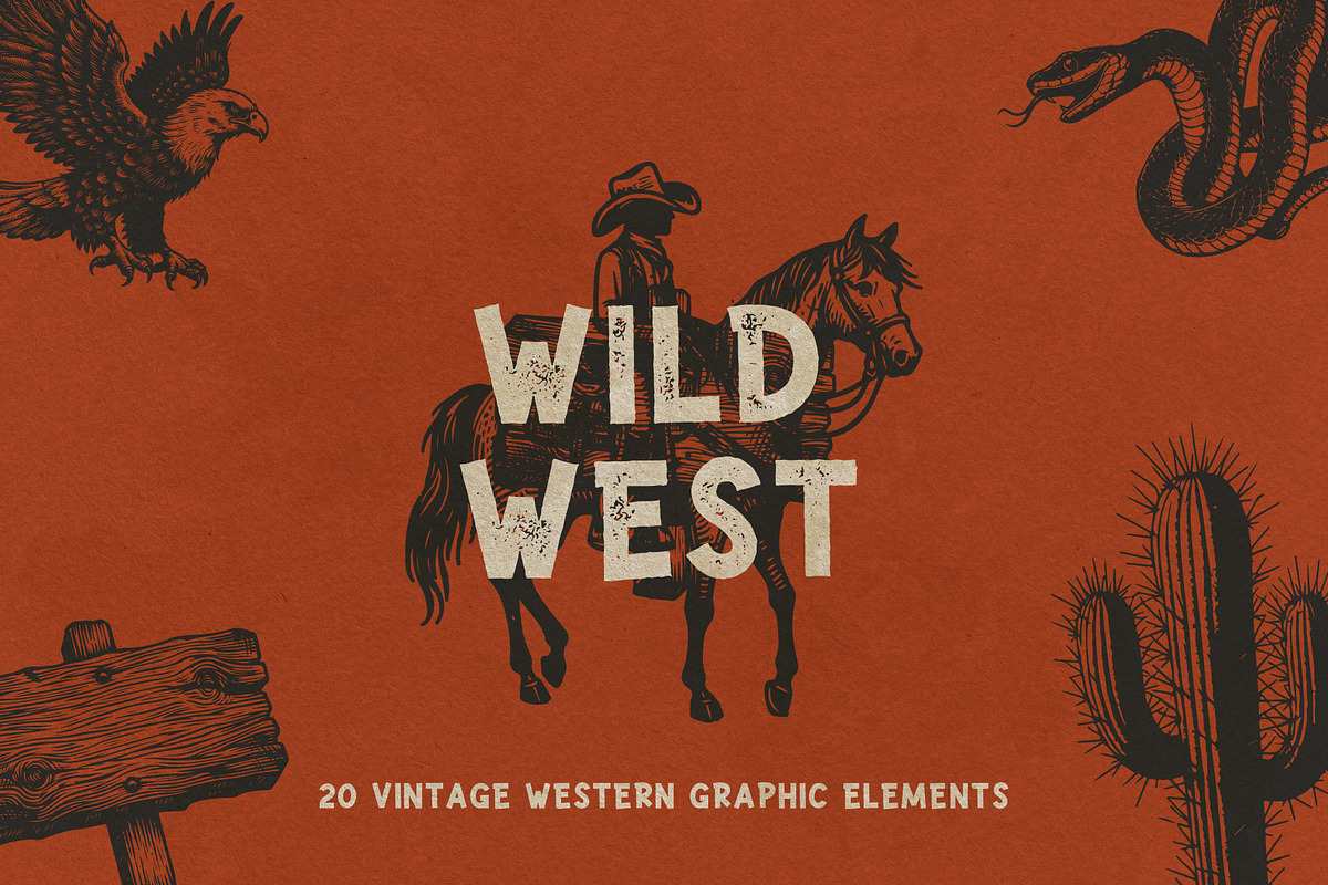 Wild West - 20 Vintage Elements, an Object Graphic by elliazidi.designs (Photo 1 of 3)