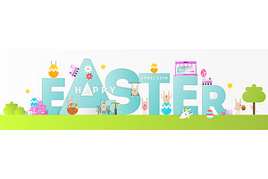 Happy Easter Greeting Banner, a Templates & Theme by ELFIVETROV DESIGN