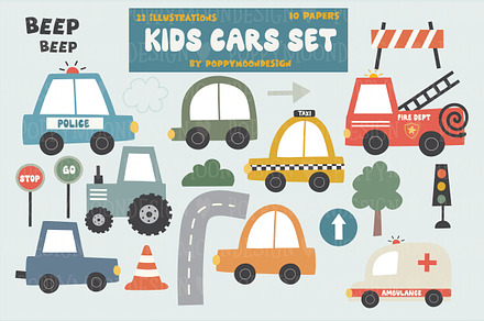 Kids Cars clipart & paper set