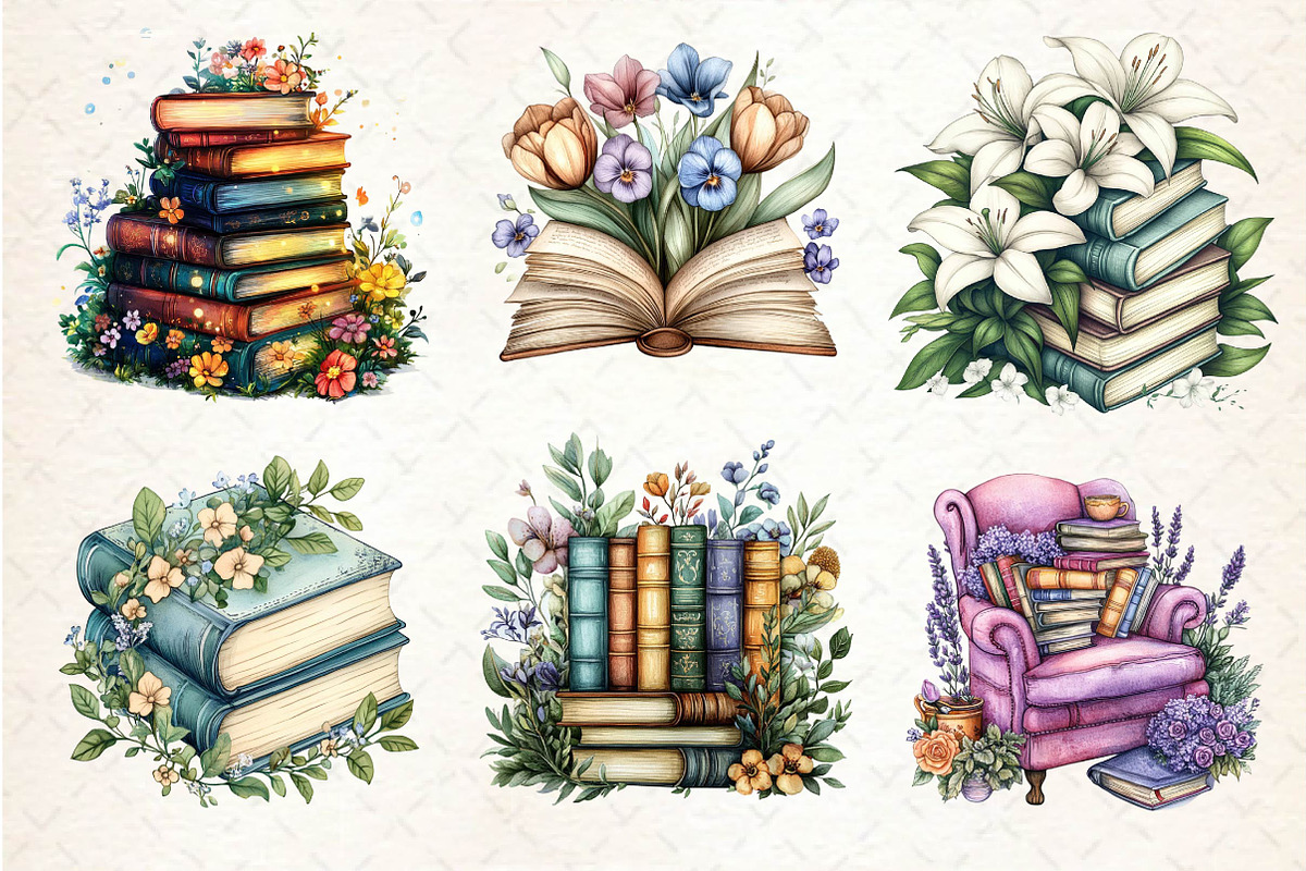 Pretty Books with Flowers Clipart, an Illustration by Dream Creation (Photo 4 of 6)