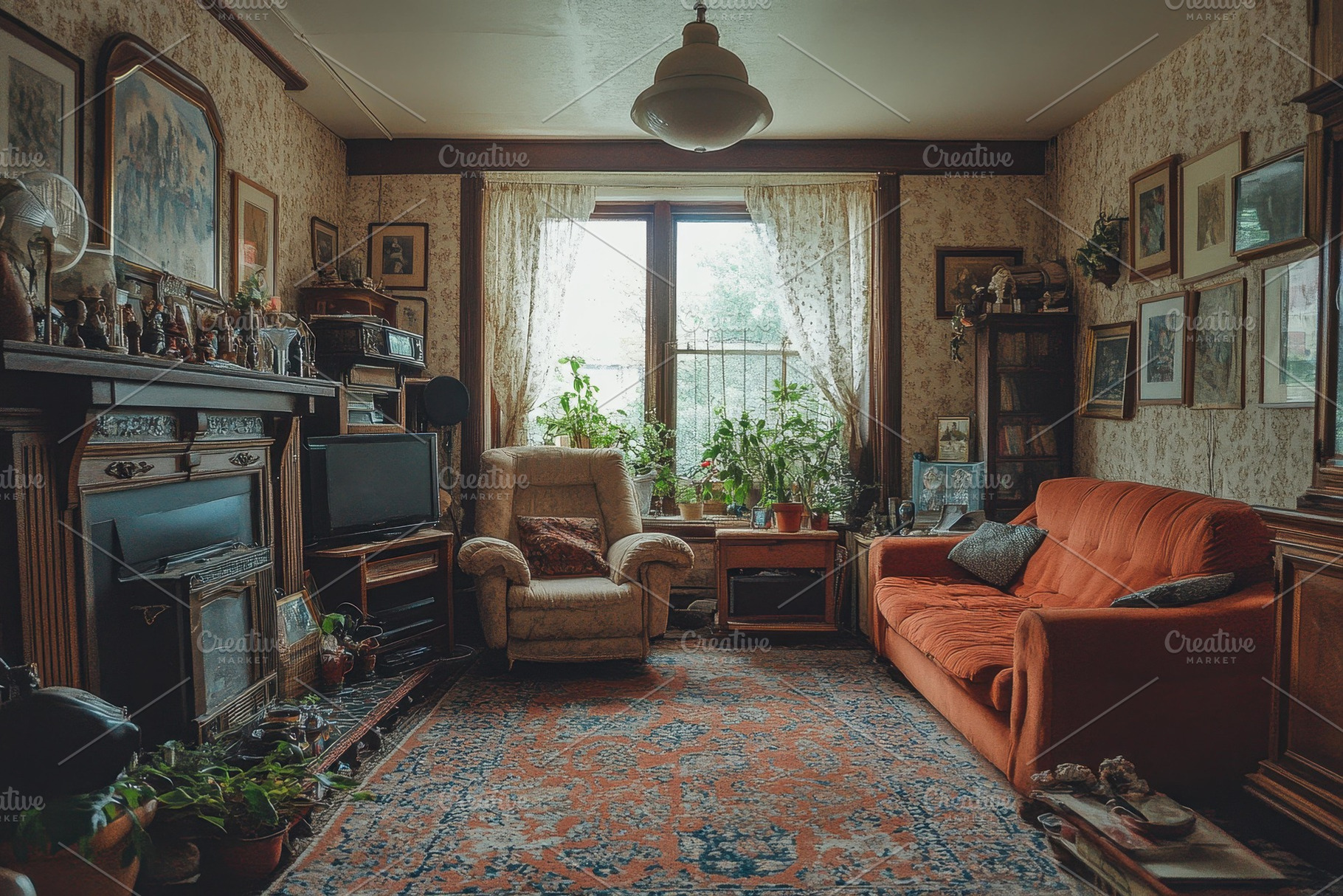 Cozy living room with vintage decor, a Photo by Tanuart