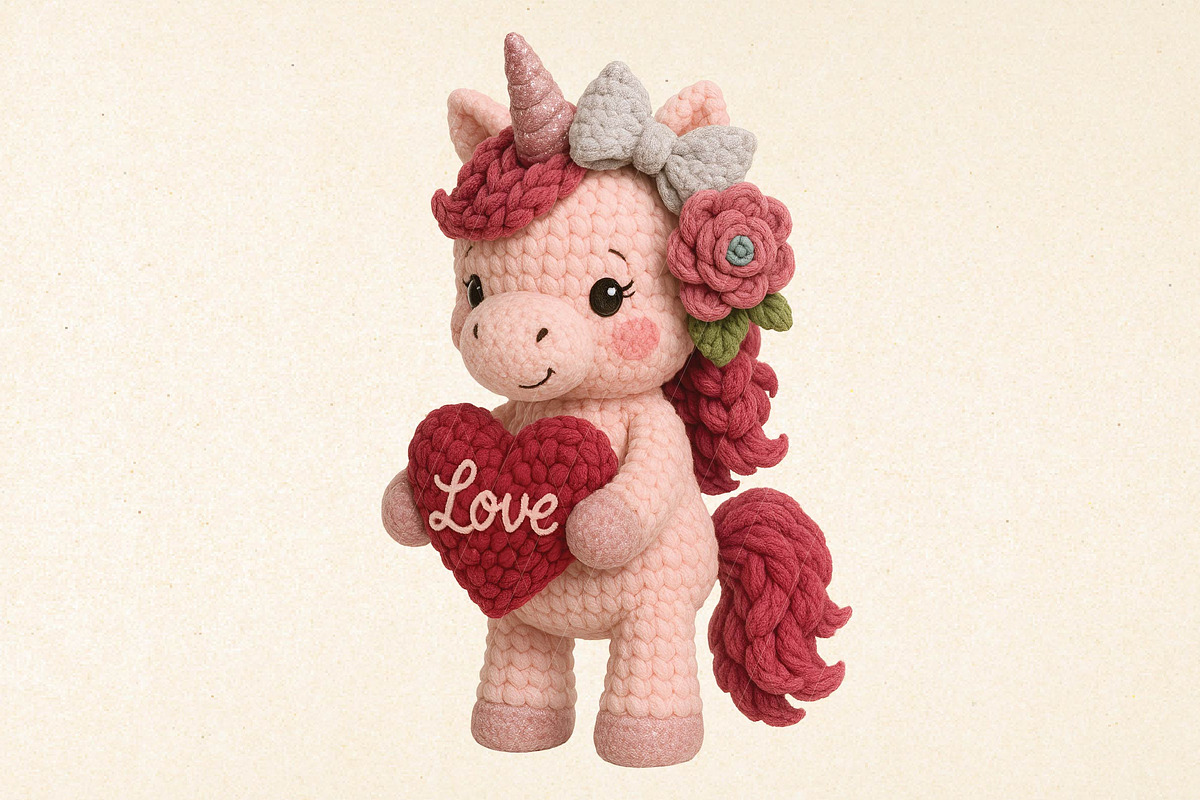 Crochet Faux Yarn Valentine Unicorn, an Illustration by DreamPrint404 (Photo 1 of 8)