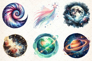 Watercolor Universe Clipart, an Illustration by DreamCafeArt (Thumbnail 2 of 7)