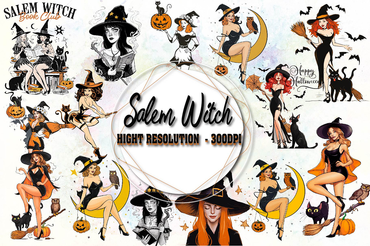 Halloween Vintage Salem Witch Book, an Object Graphic by Little Mango (Photo 1 of 4)