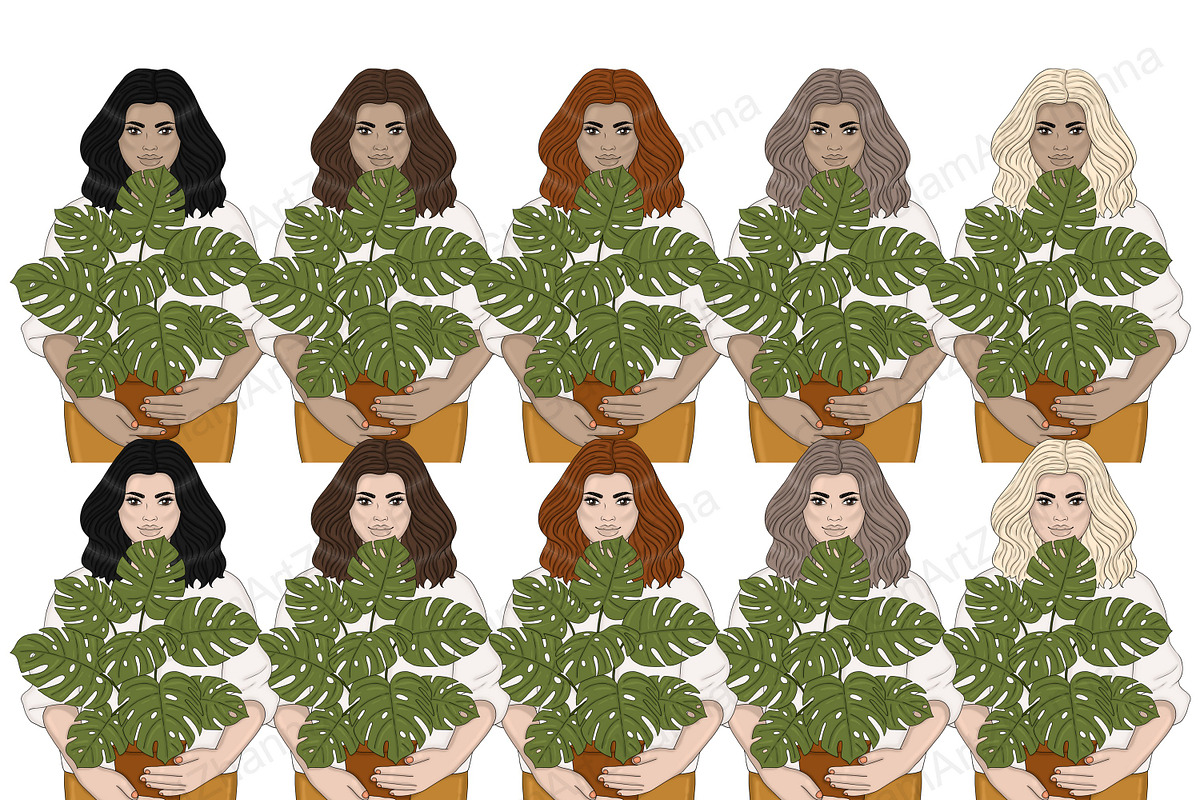 Plant Lover Girls Clipart, a Person Illustration by GlamArtZhanna (Photo 3 of 5)