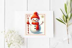 Christmas Snowman Postage Stamps Png