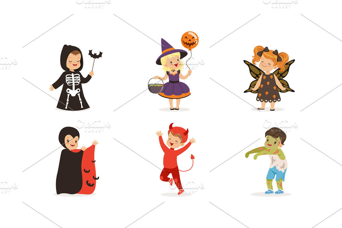 Cute Boys and Girls in Halloween, an Object Illustration by TopVectors