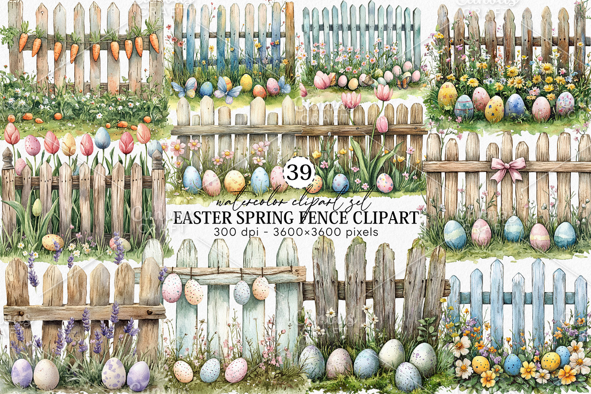 Easter Spring Fence Clipart PNG, an Illustration by Canvas Craft (Photo 1 of 7)