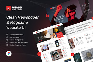 Clean Newspaper & Magazine Website, an UI Kit Template by peterdraw