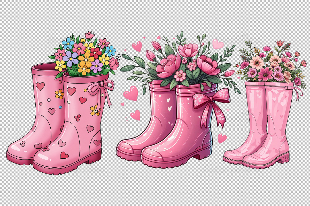 Pink Boots with Summer Flowers PNG, an Illustration by Sublimation Artist (Photo 2 of 6)