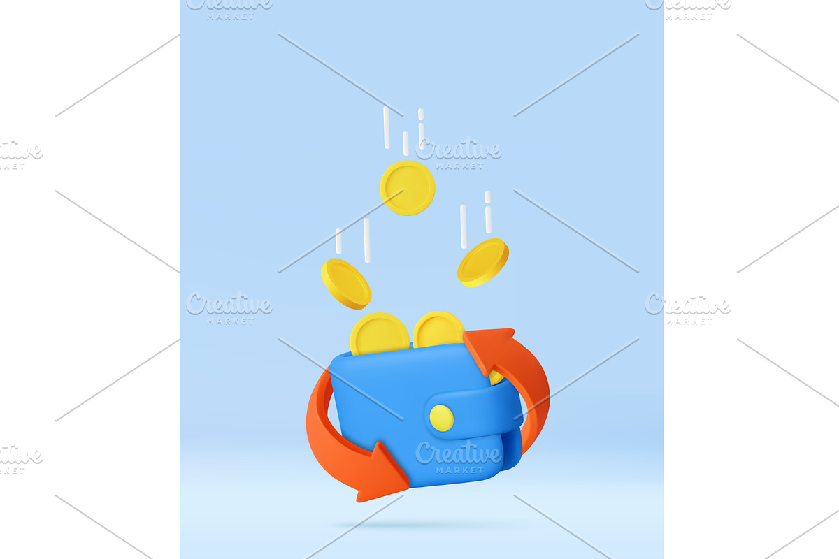 3D Wallet with Coins and Sync Arrows, a Finance Illustration by ModVector