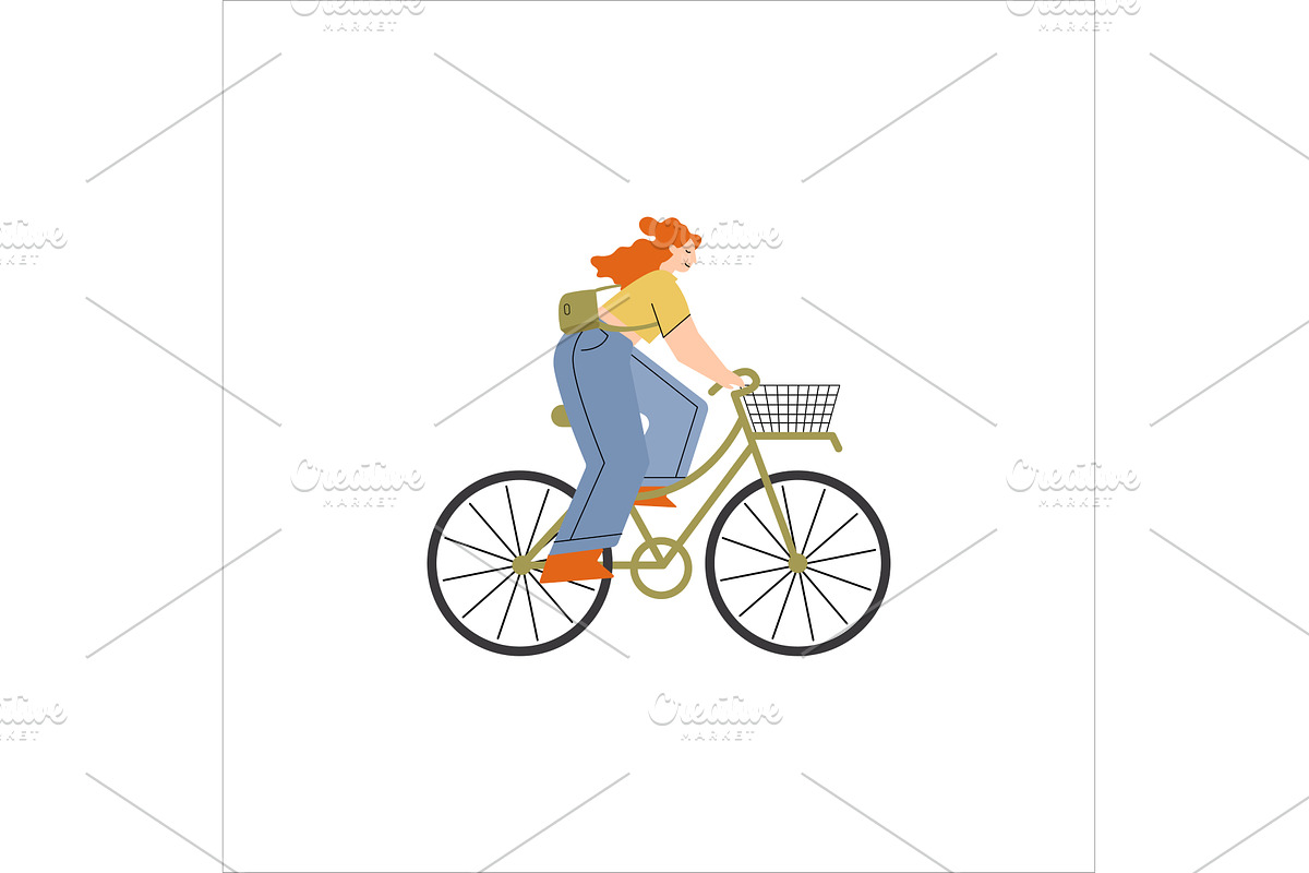 Woman with bike, tourist riding, a Sport Illustration by Mila Di Art