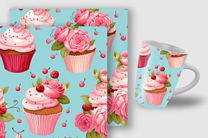 Cute Floral Cupcakes Digital Papers