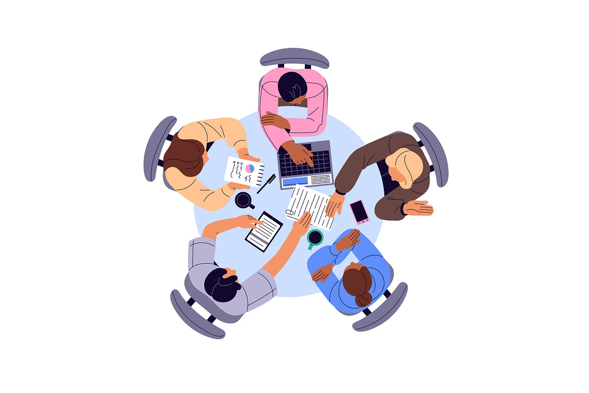 People work at table, top view set, a Work Illustration by PaperTrident (Photo 2 of 9)