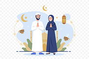 Eid Al-Fitr Greeting with Muslim, a Seasonal Illustration by Partikusi Design (Thumbnail 3 of 3)