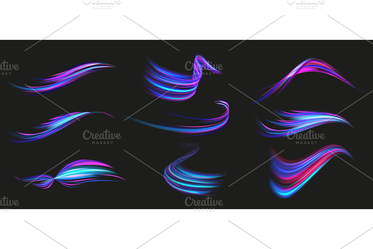 Speed light lines. Fast neon streaks, an Illustration by winwin.art