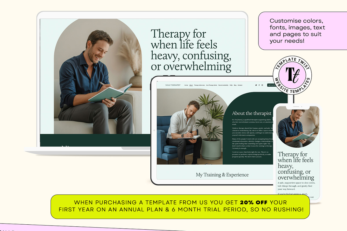Male Therapist Squarespace Template, a Squarespace Template by Template Twist Shop (Photo 7 of 9)