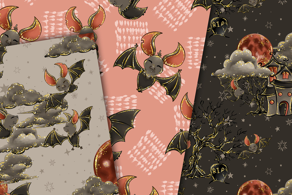 Halloween bats patterns, a Pattern Graphic by DarinaDigital (Photo 2 of 6)