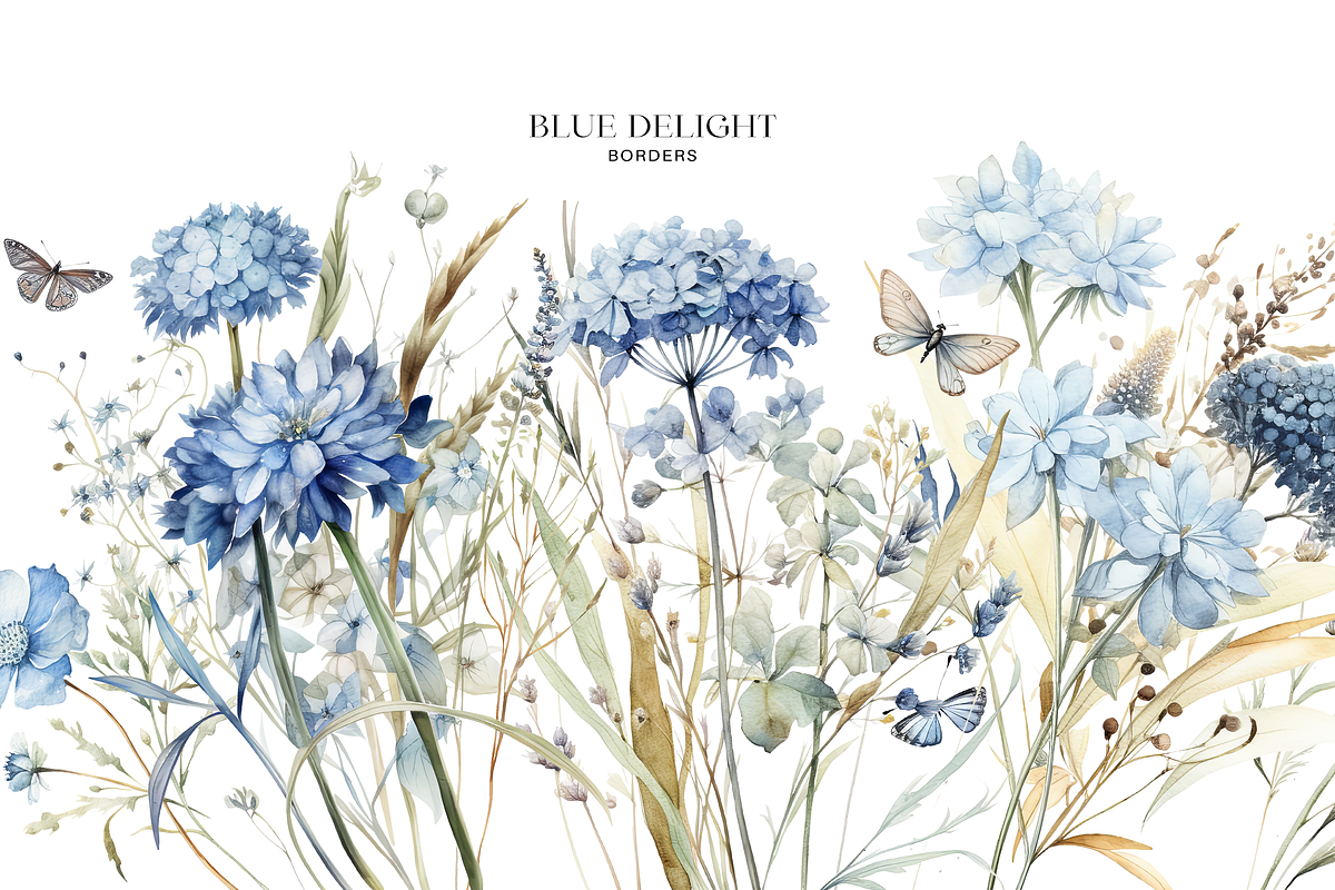 Dusty Blue Floral Clipart Watercolor, a Decorative Illustration by Patishop Art (Photo 4 of 7)