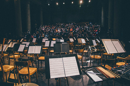 Empty concert hall before concert featuring music, 20-24 years, and adults