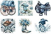 Blue Toile Cowgirl Clipart PNG, an Illustration by DreamArtGraphic (Thumbnail 3 of 4)