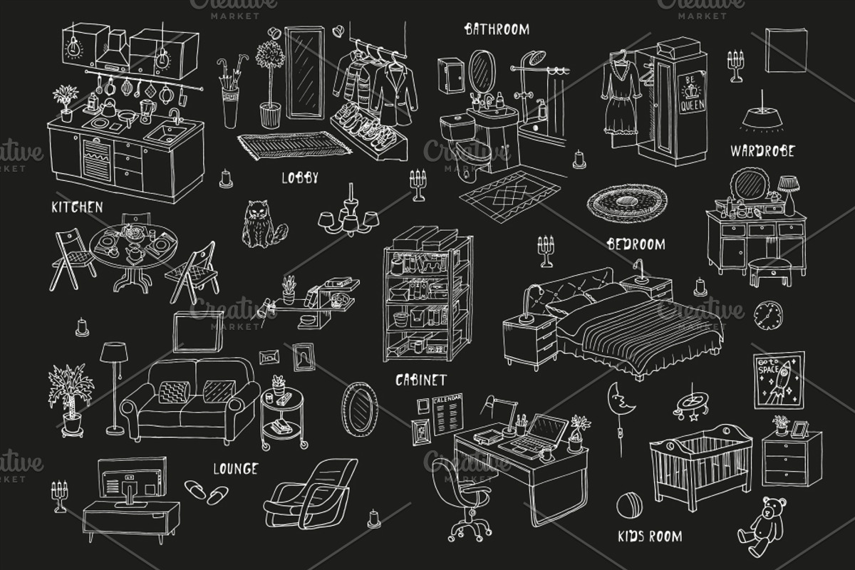 Interiors. EPS - JPEG - PNG, a Decorative Illustration by WINS Doodle shop (Photo 3 of 5)