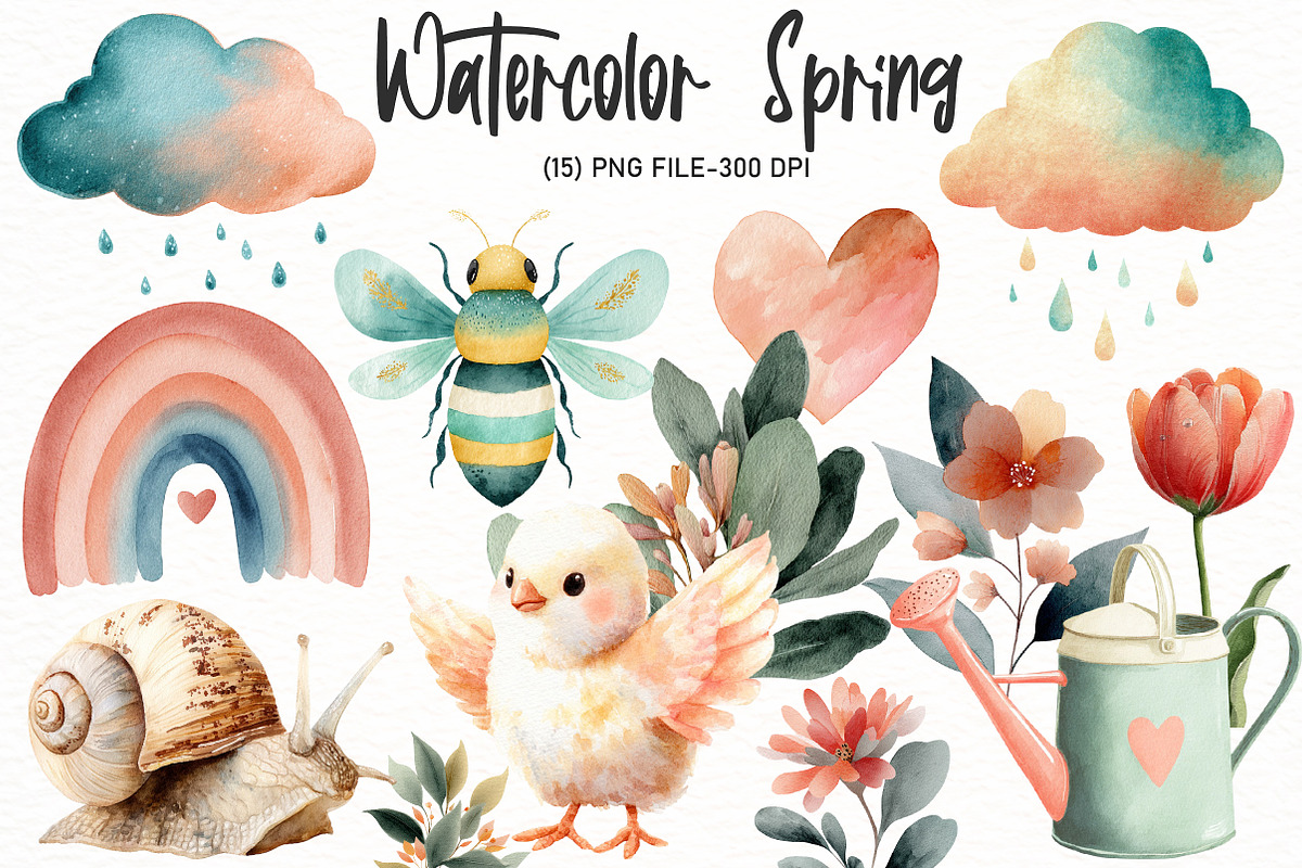 watercolor Spring clipart, an Illustration by Designworld (Photo 1 of 4)