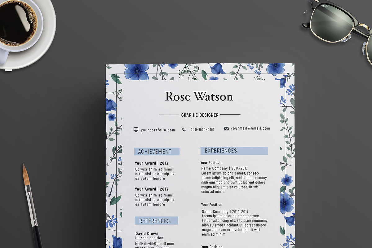 Floral Watercolor CV Template / G, a Resume Template by Showy68 Template (Photo 3 of 5)