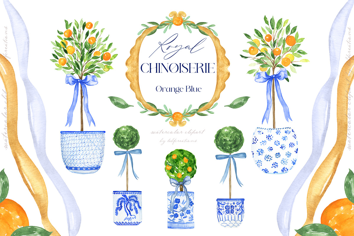 Royal Chinoiserie Orange Topiary, a Decorative Illustration by LABFcreations (Photo 1 of 12)