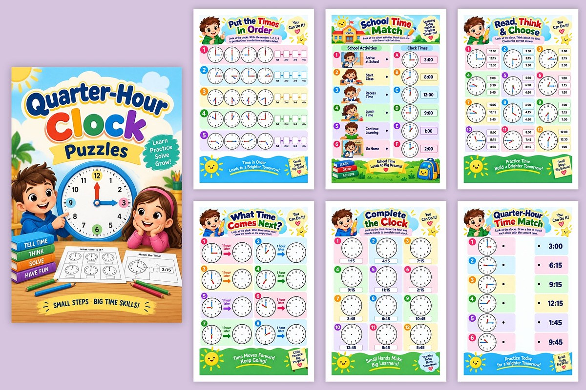 Quarter-Hour Clock Puzzles, a Stationery Template by Designmela01 (Photo 5 of 6)