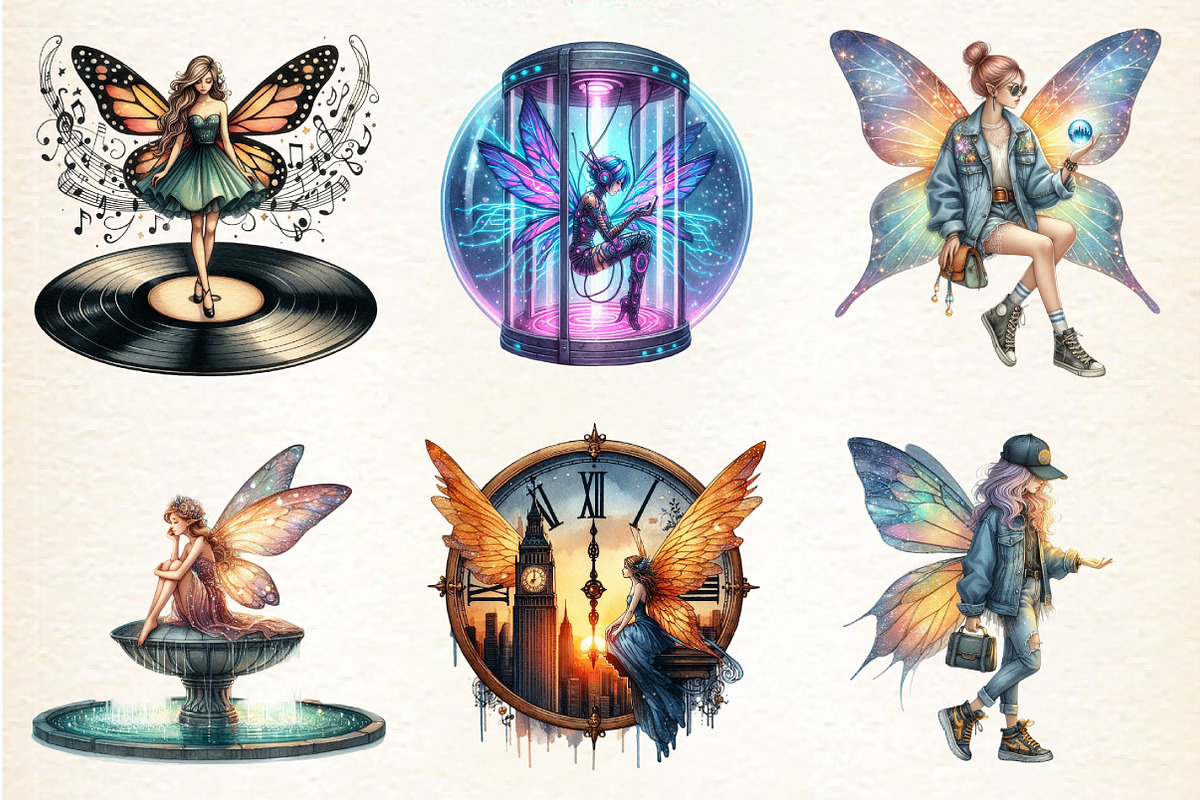Urban Fairy Round Clipart Set, a Seasonal Illustration by DreamArtGraphic (Photo 3 of 4)