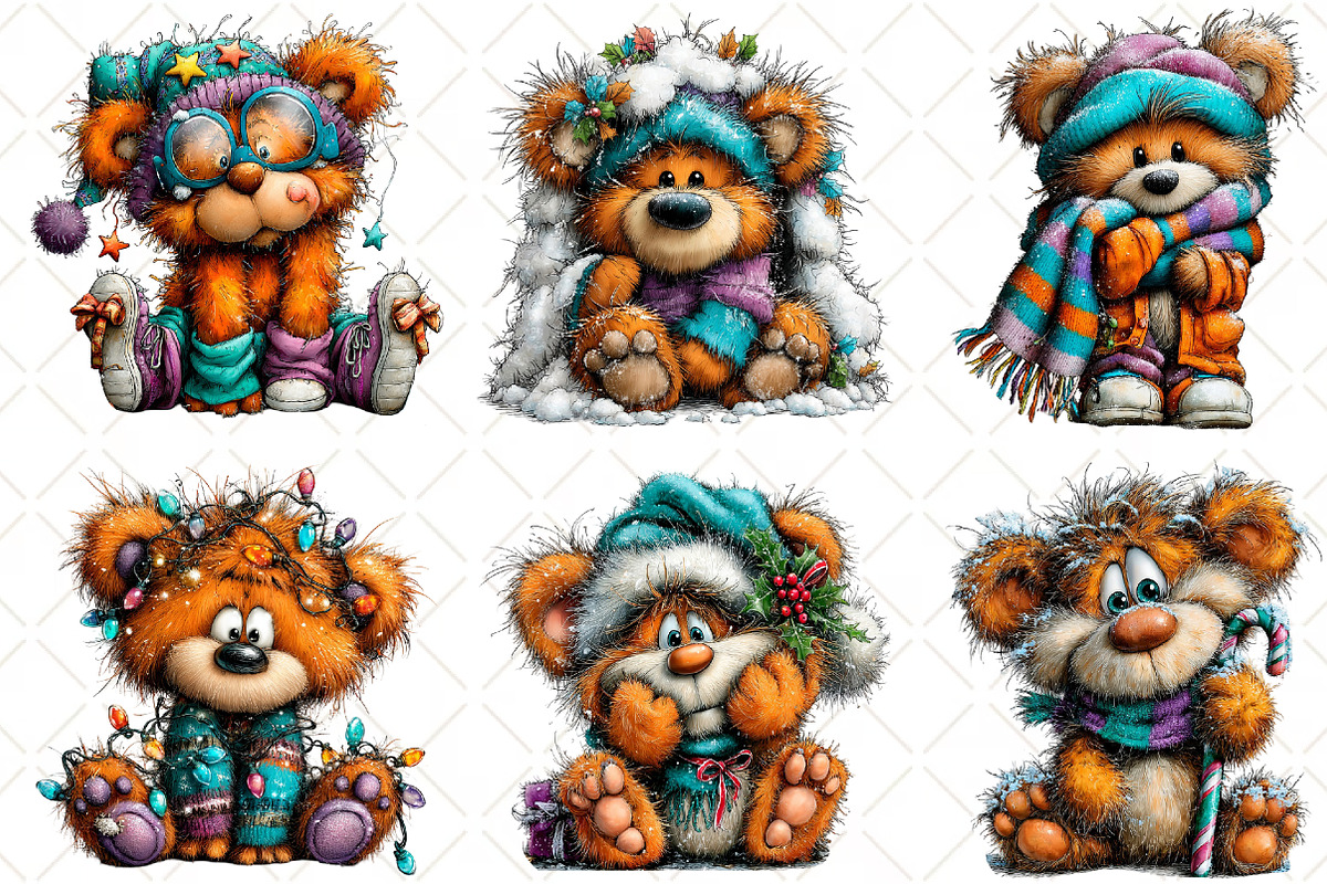 Whimsical Christmas Teddy Clipart PN, an Animal Illustration by Black Bird Studio (Photo 3 of 6)