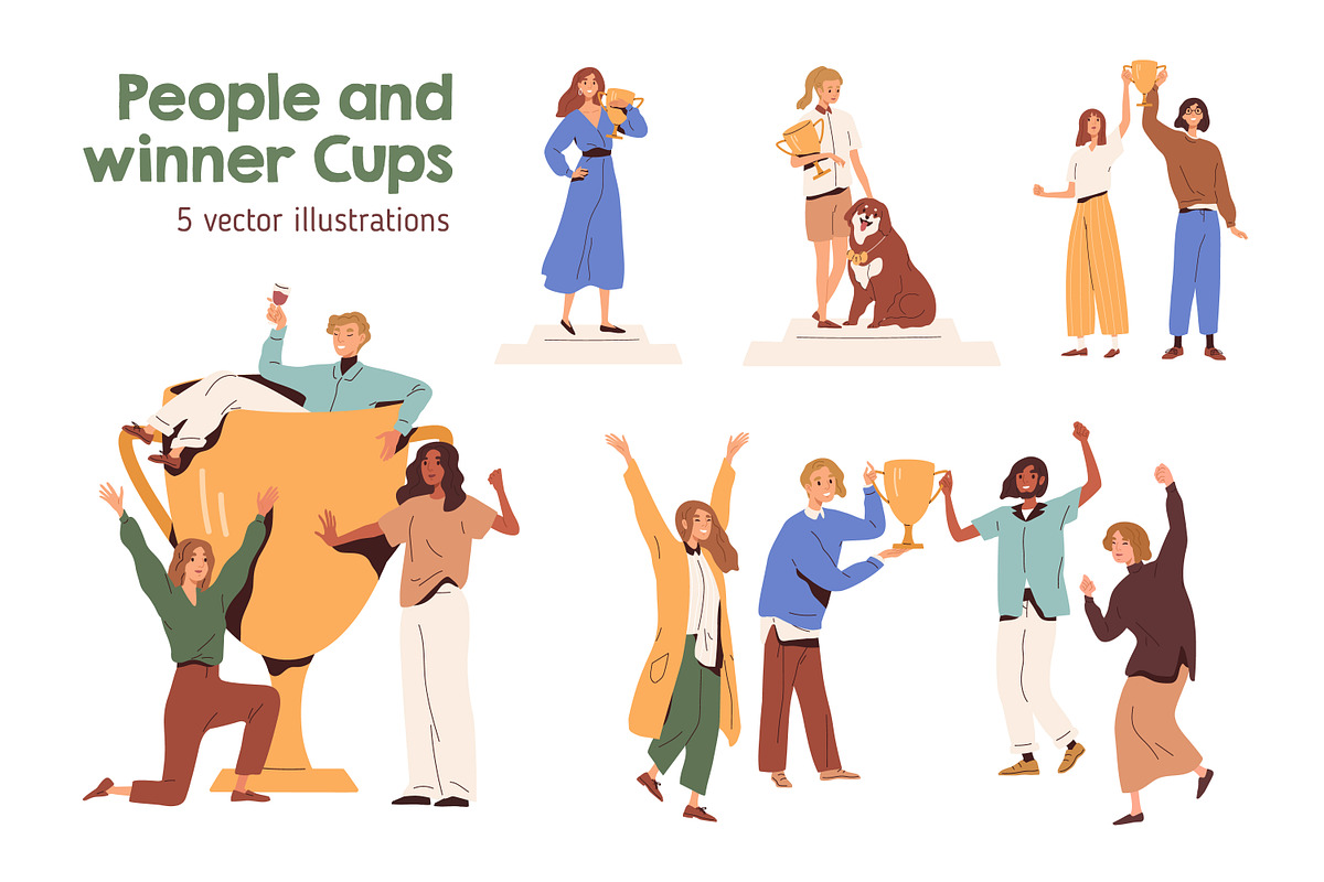 Winners with cups and awards set, a Person Illustration by Good Studio (Photo 1 of 6)