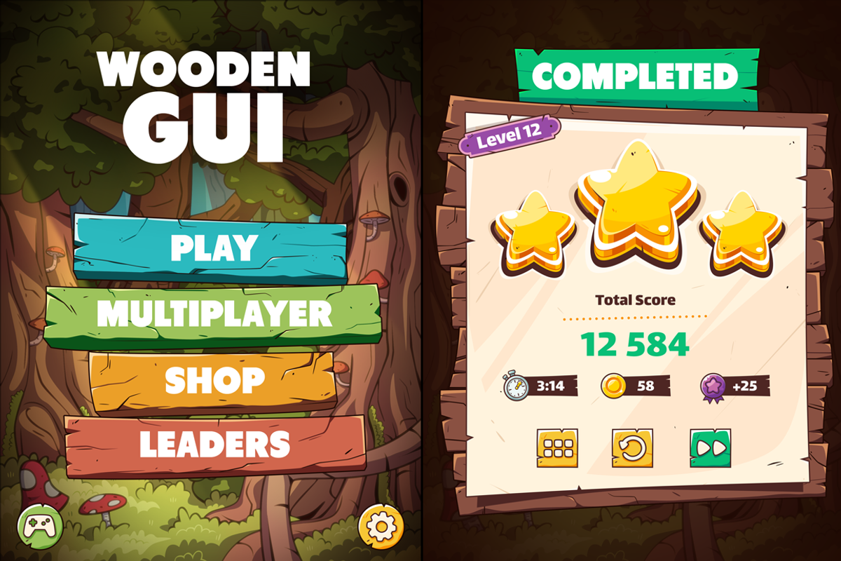Wooden GUI for Mobile Game, an Illustration by wowu (Photo 1 of 9)