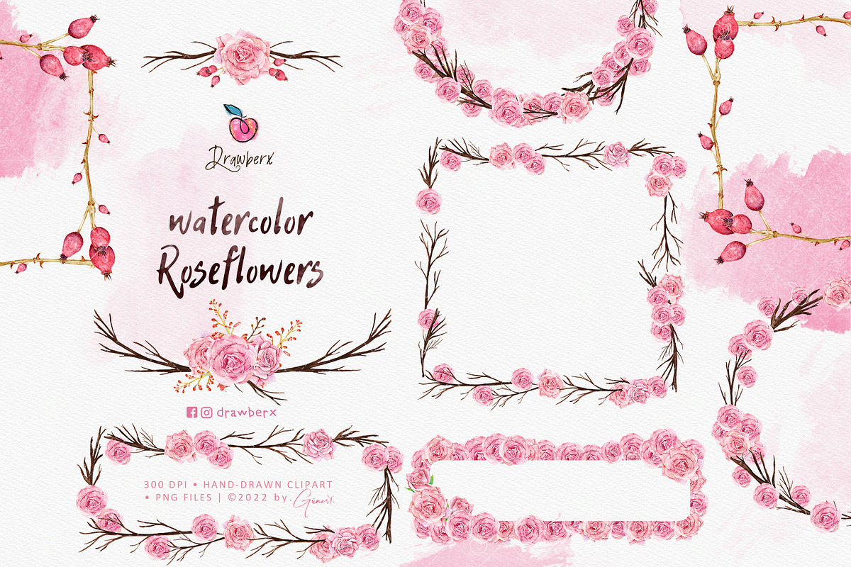 Roses Watercolor floral frames 028, an Illustration by Drawberx (Photo 8 of 10)