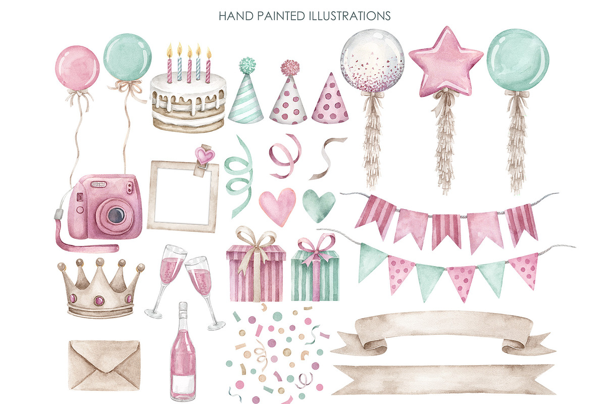 Watercolor Birthday Party Clipart, an Object Graphic by AquarelleSpace (Photo 2 of 4)