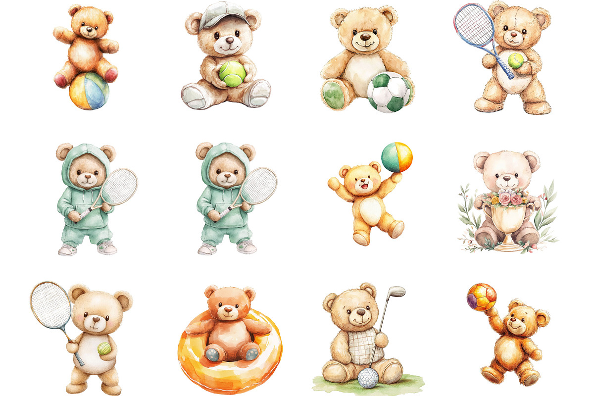 Teddy Bear Sports Clipart, an Illustration by Designking (Photo 2 of 5)