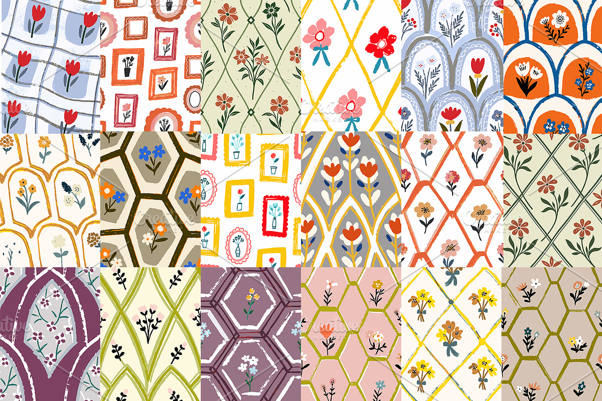 Retro Floral Prints & Textures, a Background Graphic by RevintageStudio (Photo 2 of 8)