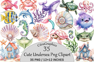 Cute Undersea Clipart, an Illustration by CitraGraphics