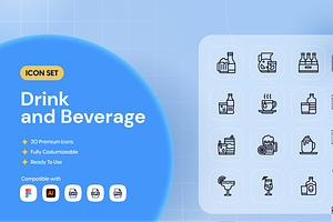 Drink and Beverage Icon Set, an Outline Icon by Nathaya Studio
