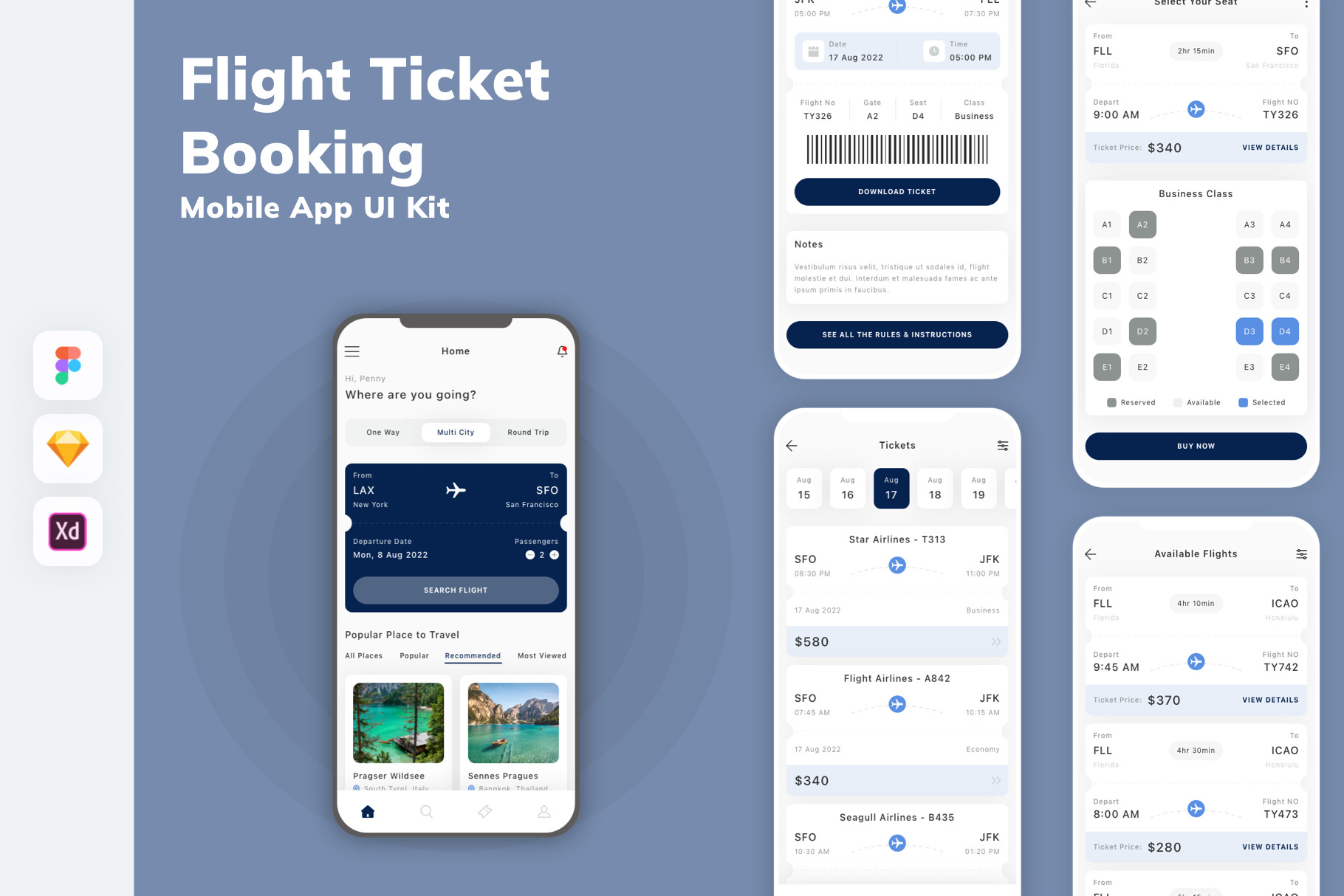 Flight Ticket Booking App UI Kit, an UI Kit Template by uicube