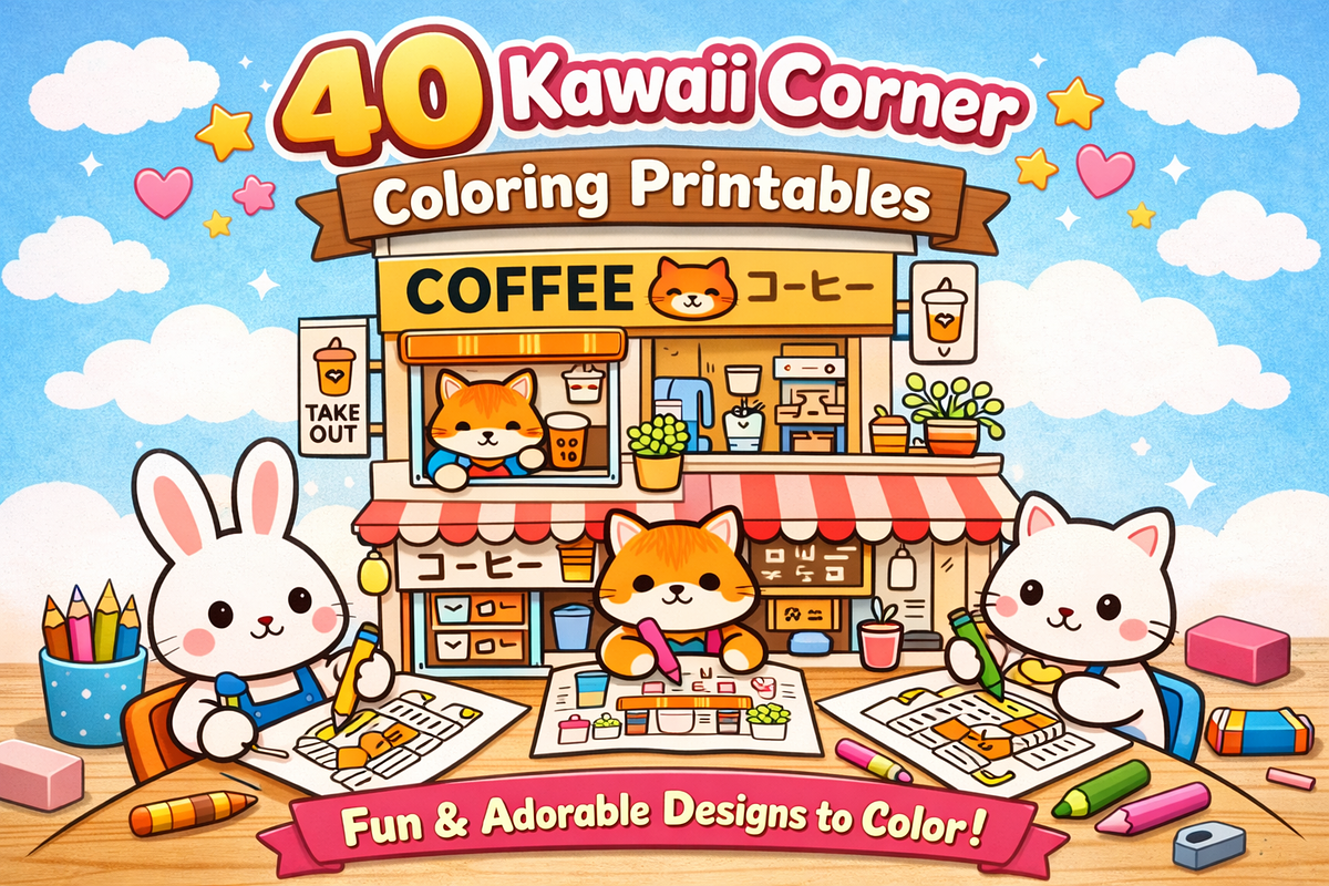 Kawaii Corner Coloring Printables, an Object Graphic by Image for Sale (Photo 1 of 4)
