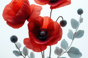 Three vivid red poppies with translucent petals and delicate ste, a Nature Photo by José Manuel Gelpi