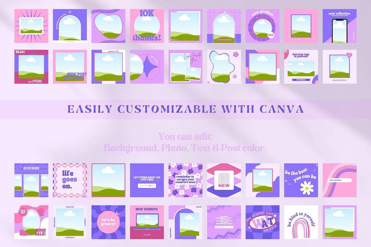 Retro Instagram Post Templates Canva, a Social Media Template by Boltik Studio (Photo 5 of 10)