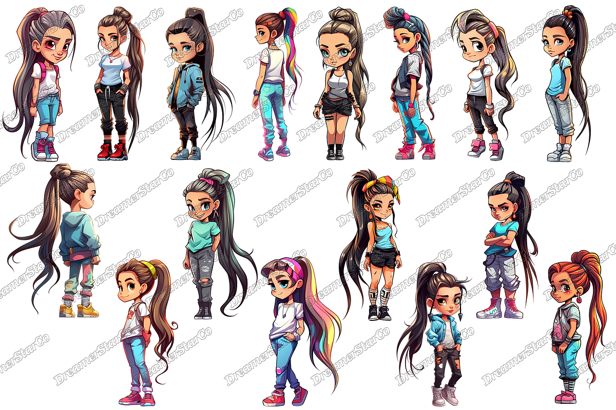 Cute Ponytail Girls Clipart, an Object Graphic by DreamerStarCo (Photo 2 of 7)