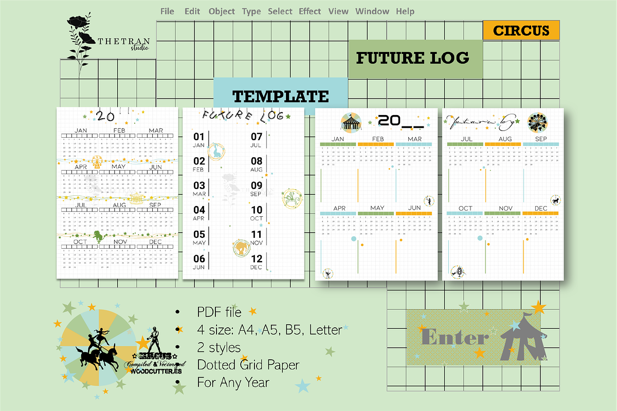Circus Future Log | Digital Product, a Stationery Template by The Tran Studio (Photo 1 of 6)