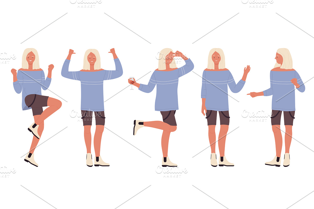 Partygoer Girl Poses in Casual, a Person Illustration by Flashvector