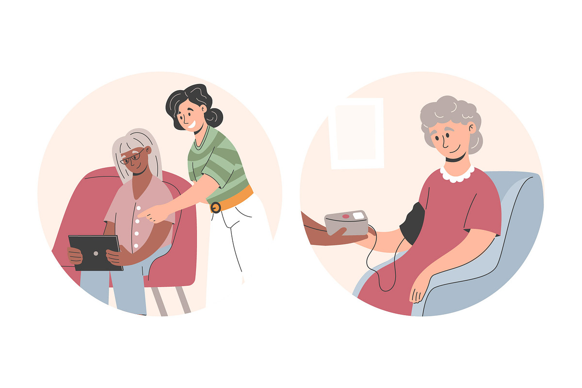 Elderly Care Vector flat Set, a Person Illustration by EeKayStore (Photo 2 of 5)